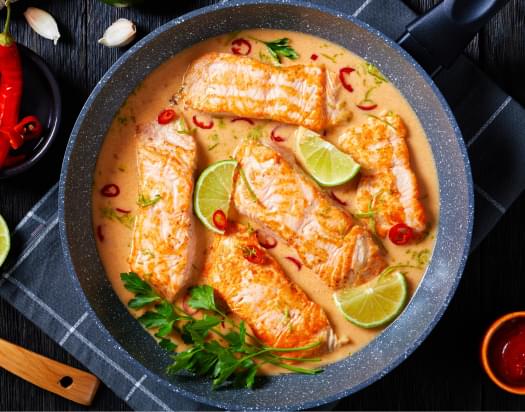 Coconut Lime Poached Salmon.