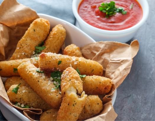 Crispy-Gooey Mozzarella Sticks.